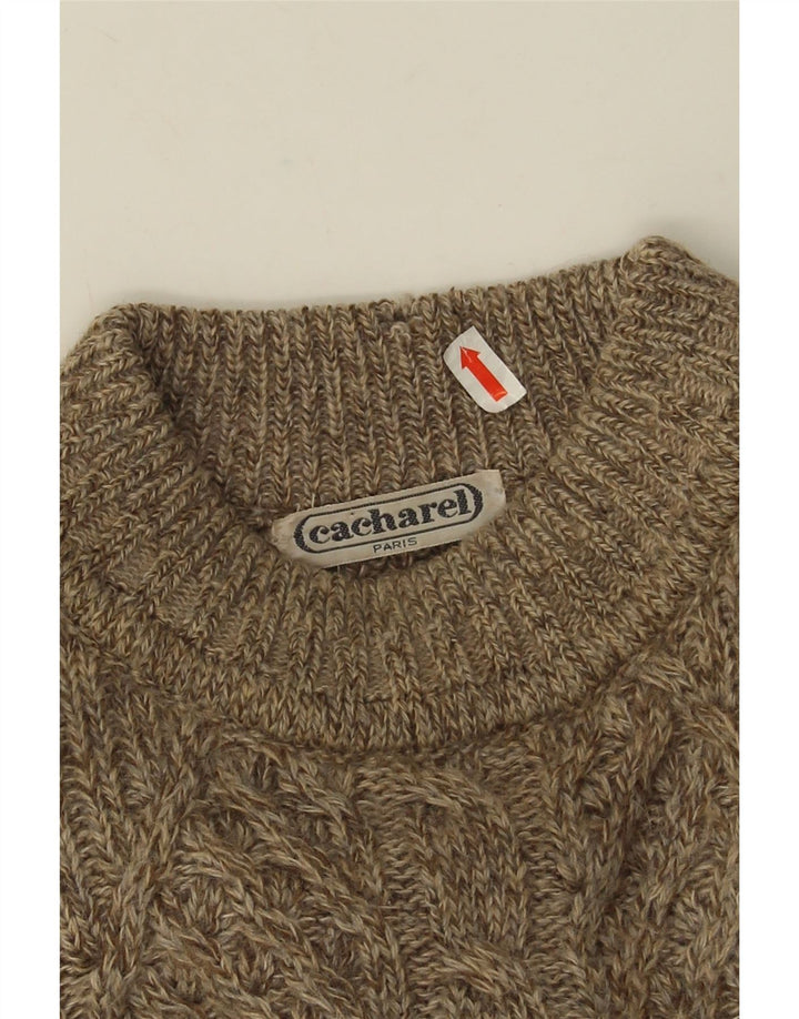 Cacharel Suéter masculino com gola redonda grande bege Fair Isle