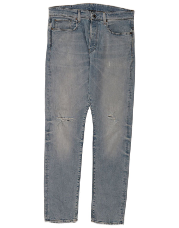 G-Star masculino 3301 jeans cônicos desgastados W34 L34 algodão azul