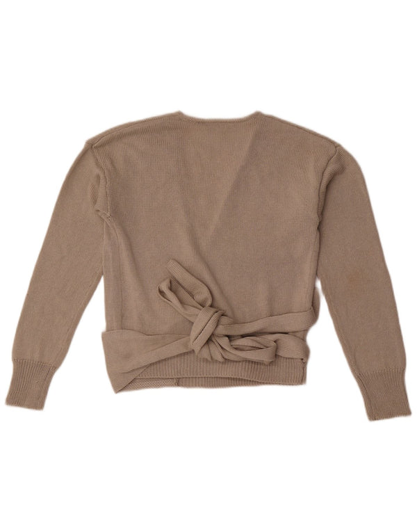 Suéter feminino Zara Crop Wrap Cardigan Reino Unido 10 Pequeno Acrílico Cinza