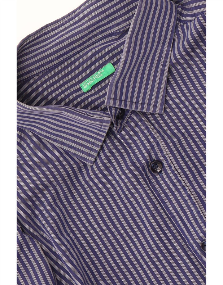 Camisa masculina BENETTON média listrada azul marinho