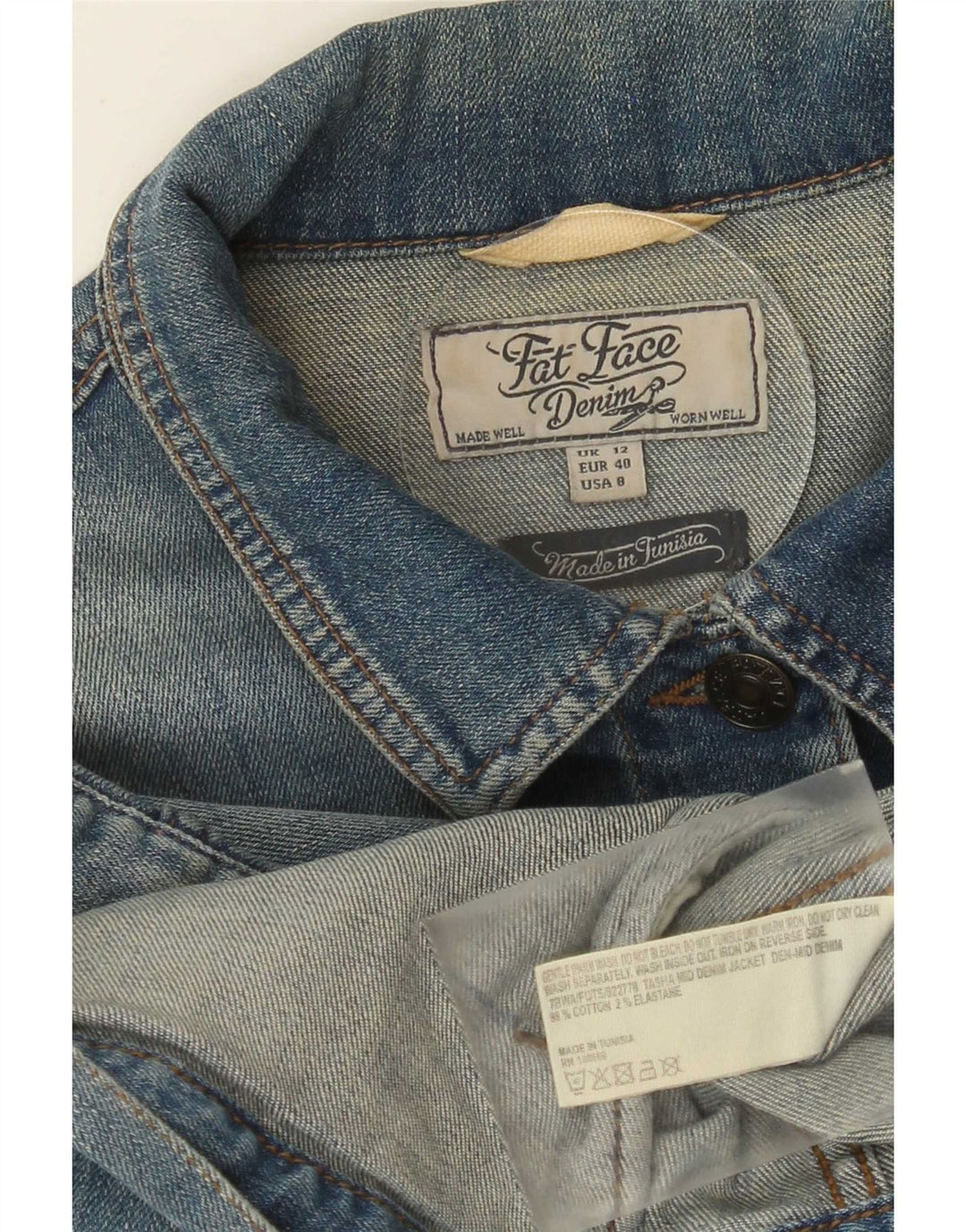 Jaqueta jeans feminina Fat Face UK 12 algodão azul médio