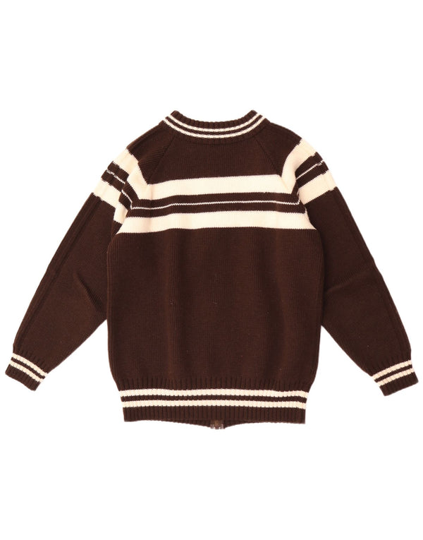 Suéter cardigã masculino vintage pequeno listrado marrom