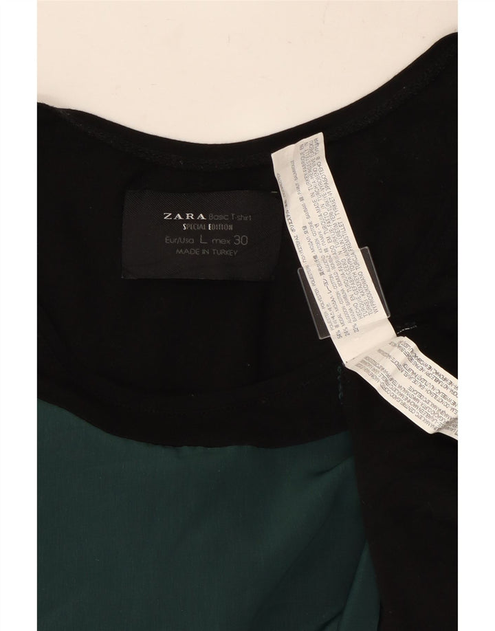 Camiseta feminina ZARA UK 14 grande verde colorblock poliéster