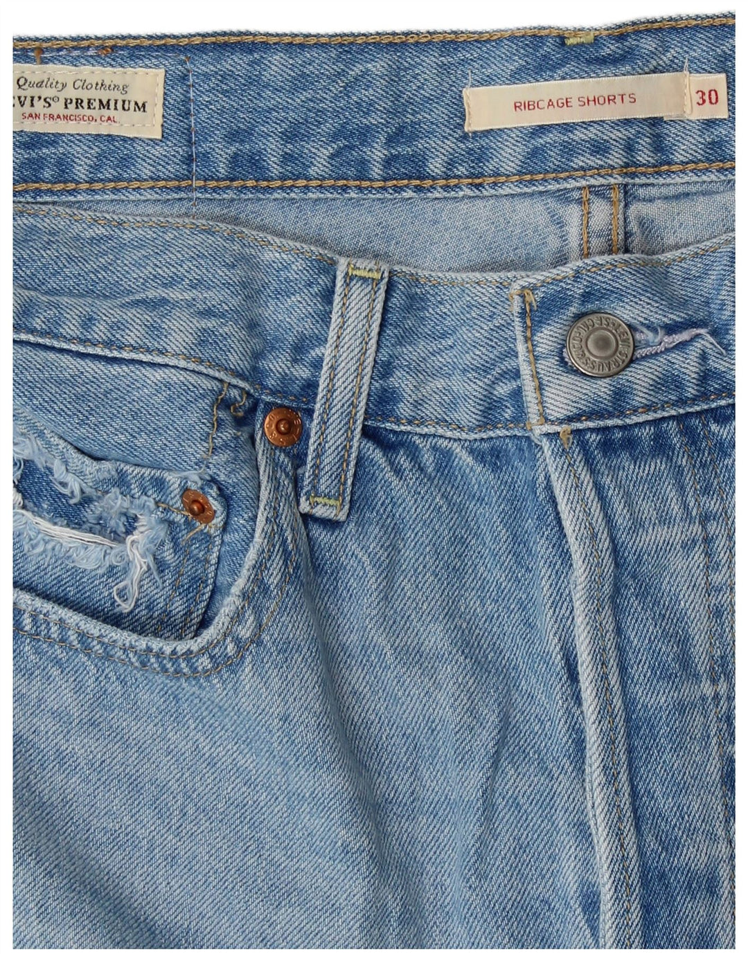 Shorts jeans feminino cintura alta Levi's W30 algodão azul médio