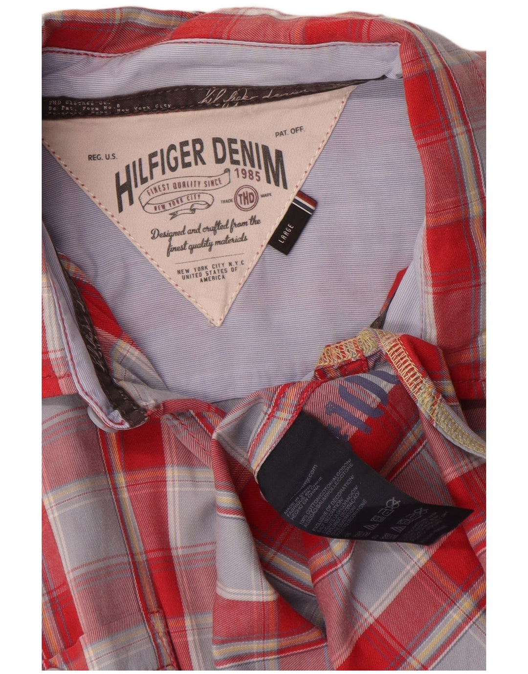 Camisa masculina de manga curta Tommy Hilfiger grande algodão xadrez vermelho
