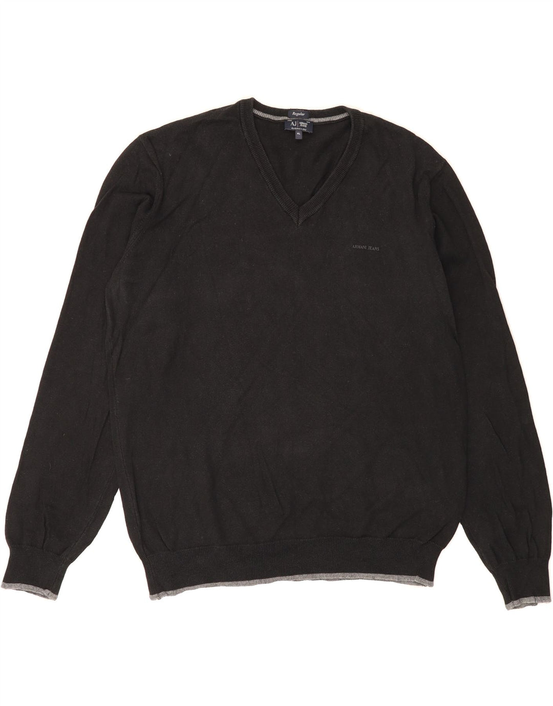 ARMANI JEANS Mens Regular Fit V-Neck Jumper Sweater XL Black Cotton Vintage Armani Jeans and Second-Hand Armani Jeans from Messina Hembry 