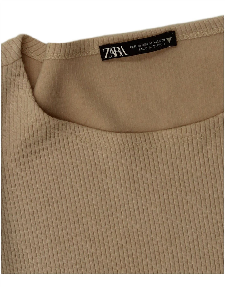 Zara Womens Crop Top Manga Longa Reino Unido 12 Médio Bege