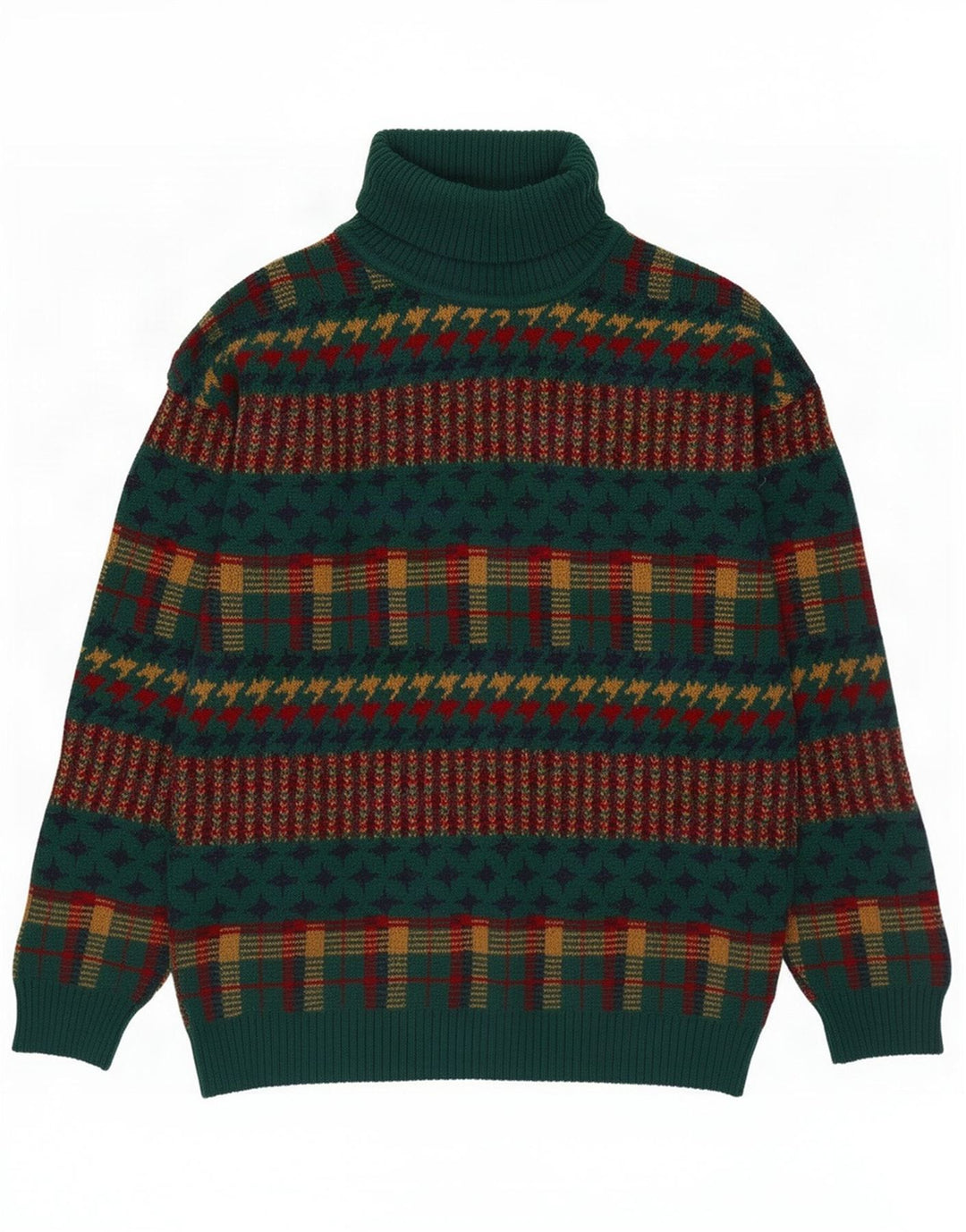 Suéter masculino vintage com gola redonda listrado verde médio