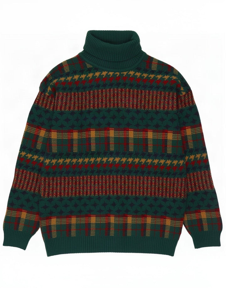 Suéter masculino vintage com gola redonda listrado verde médio