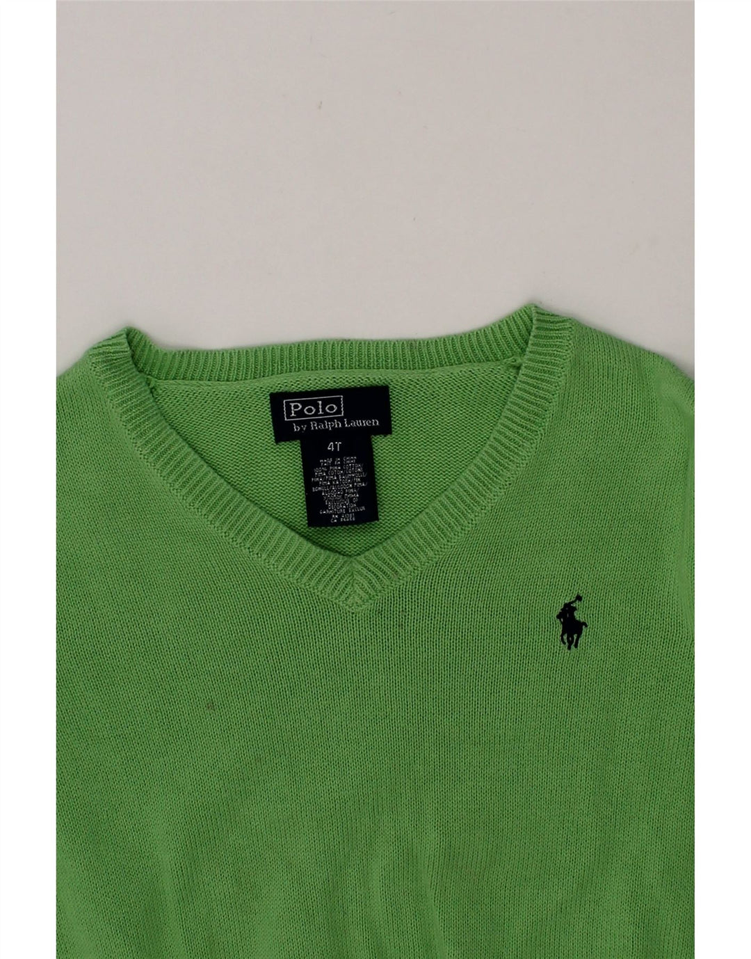 POLO RALPH LAUREN Girls V-Neck Jumper Sweater 3-4 Years Green Cotton Vintage Polo Ralph Lauren and Second-Hand Polo Ralph Lauren from Messina Hembry 
