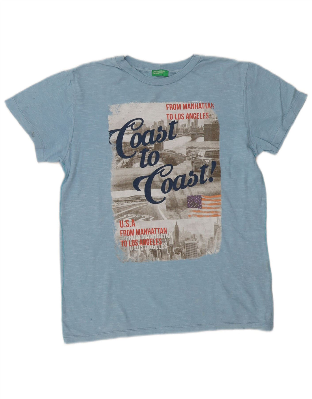 Camiseta feminina gráfica Benetton UK 14 azul médio