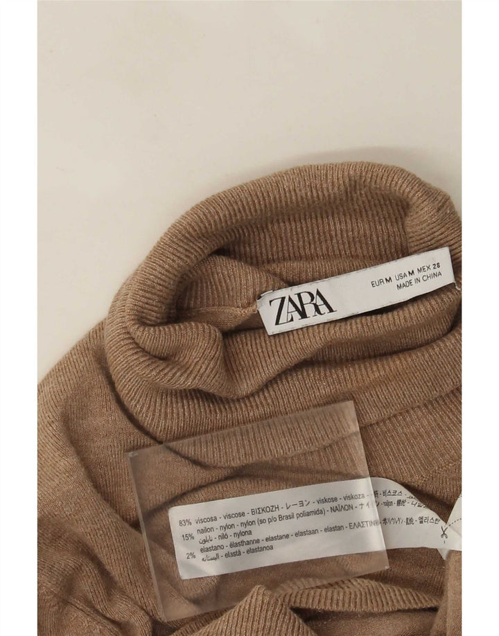 Suéter feminino Zara com gola redonda e viscose bege médio Reino Unido 12