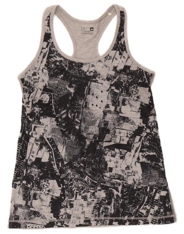 Adidas Womens Climalite Graphic Vest Top UK 12/14 Médio Cinza Geométrico