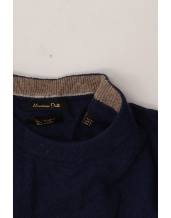 Suéter masculino MASSIMO DUTTI com gola redonda, lã azul marinho médio