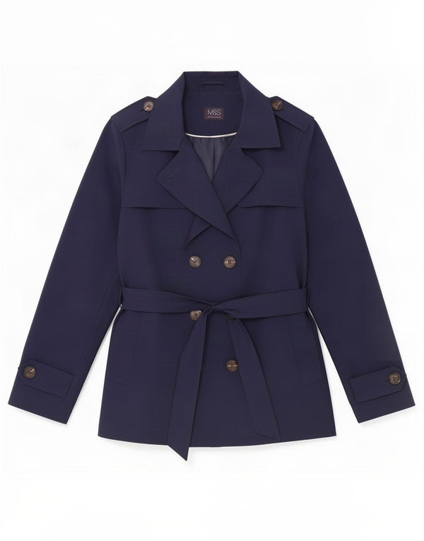 Trench Coat feminino Marks & Spencer Reino Unido 12 poliéster azul marinho médio
