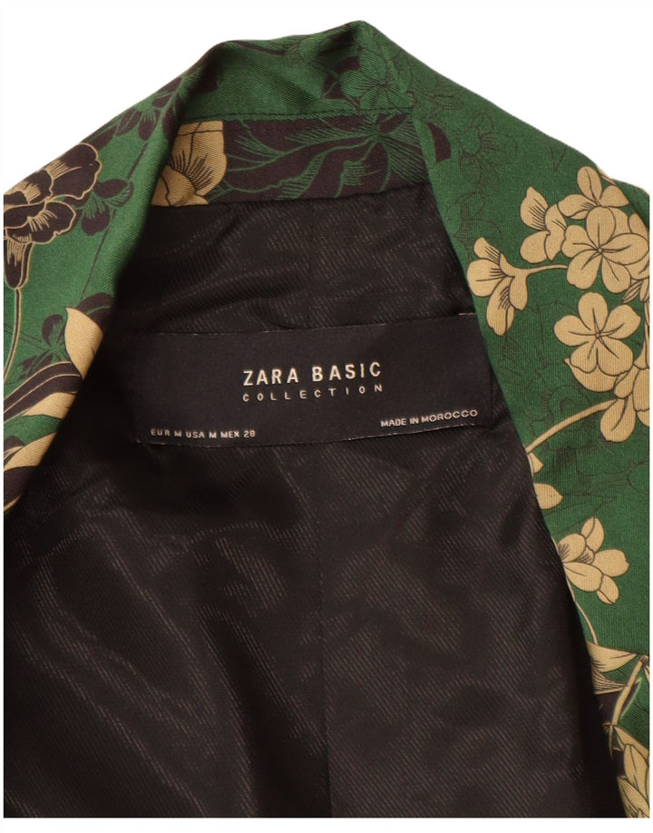 Zara Womens Open Blazer Jacket UK 14 Poliéster Floral Verde Médio