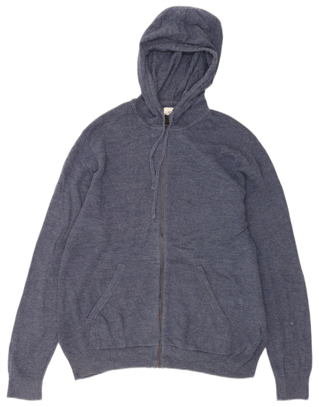 Suéter cardigã masculino com capuz Marks & Spencer algodão azul médio