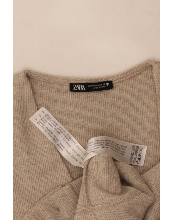 Top Cardigan Feminino Zara UK 10 Pequeno Poliéster Bege
