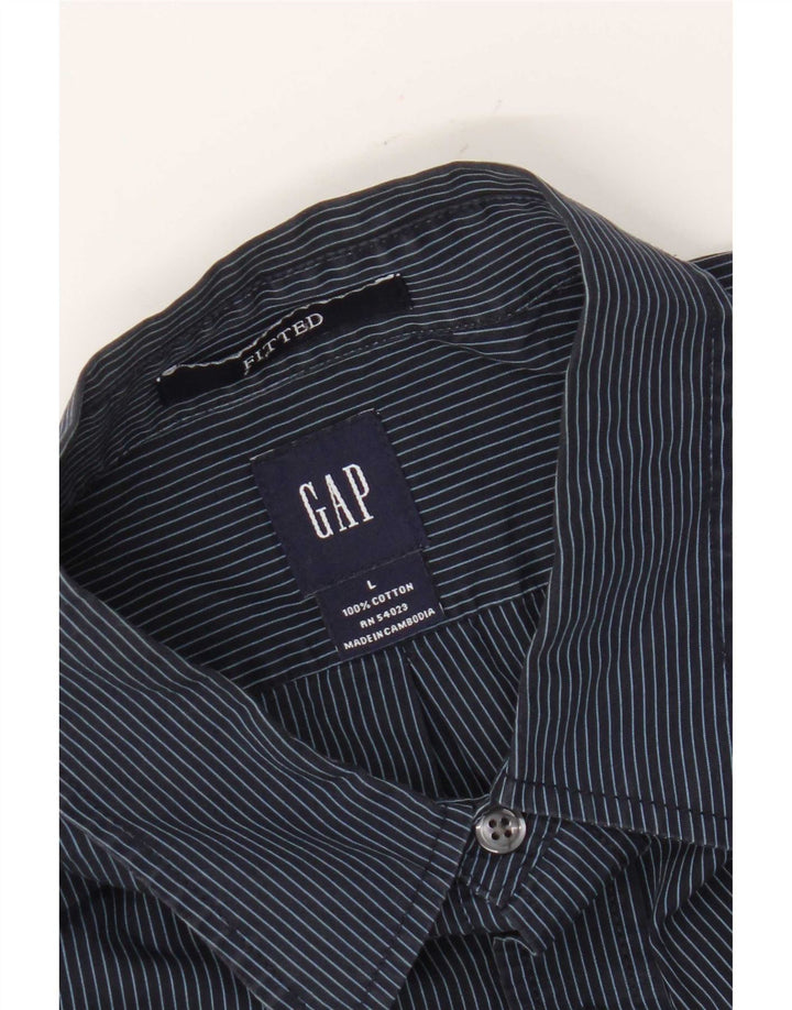 Camisa masculina Gap justa grande algodão listrado azul marinho