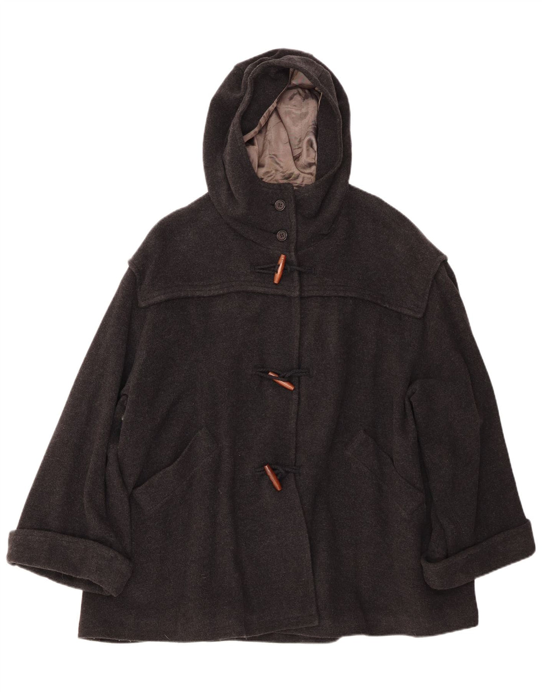 Casaco Duffle feminino oversized com capuz BENETTON IT 42 lã cinza médio