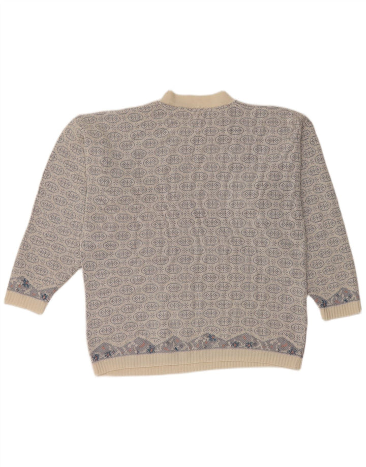 Suéter vintage masculino com gola redonda, médio azul Fair Isle