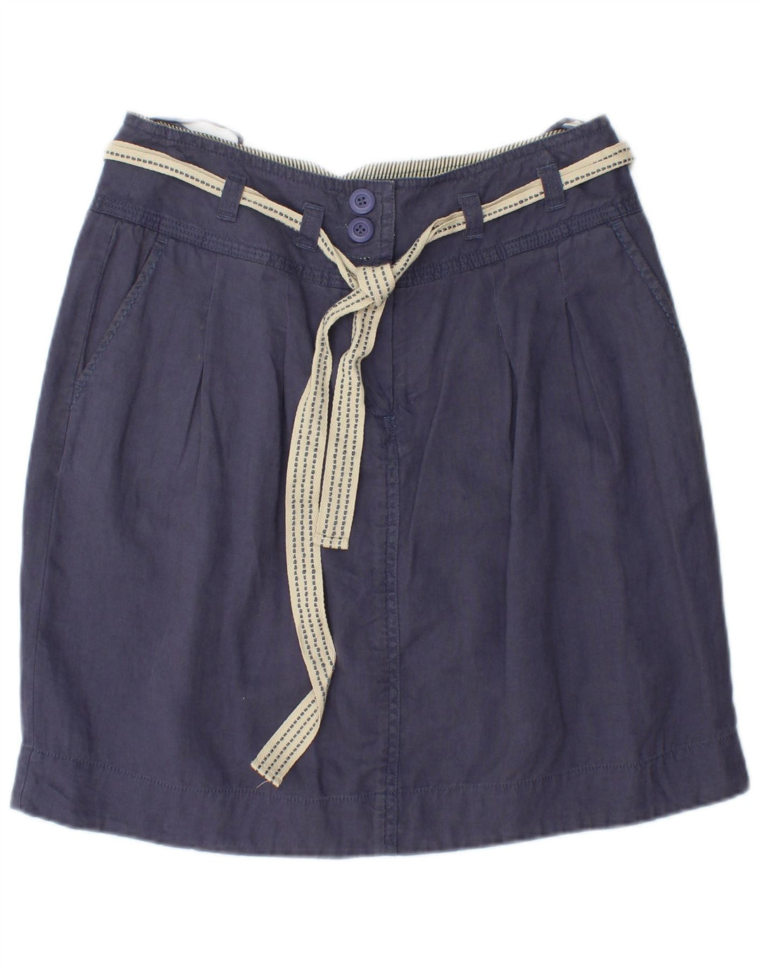 Minissaia feminina MONSOON Reino Unido 10 pequena W28 linho azul marinho