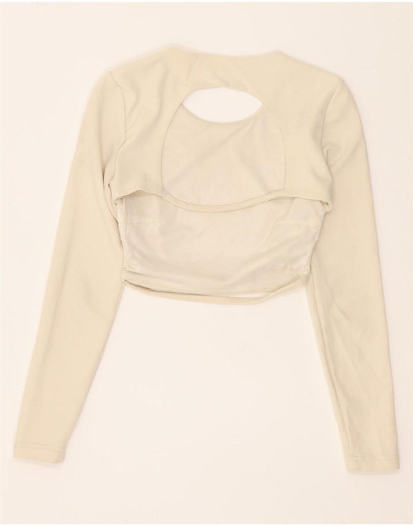 Zara Womens Long Sleeve Crop Top UK 4 XS Off White Poliéster