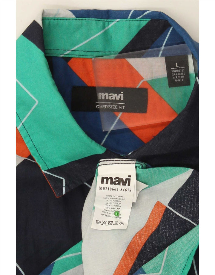 Mavi Camisa masculina gráfica de manga curta grande algodão geométrico multicolorido