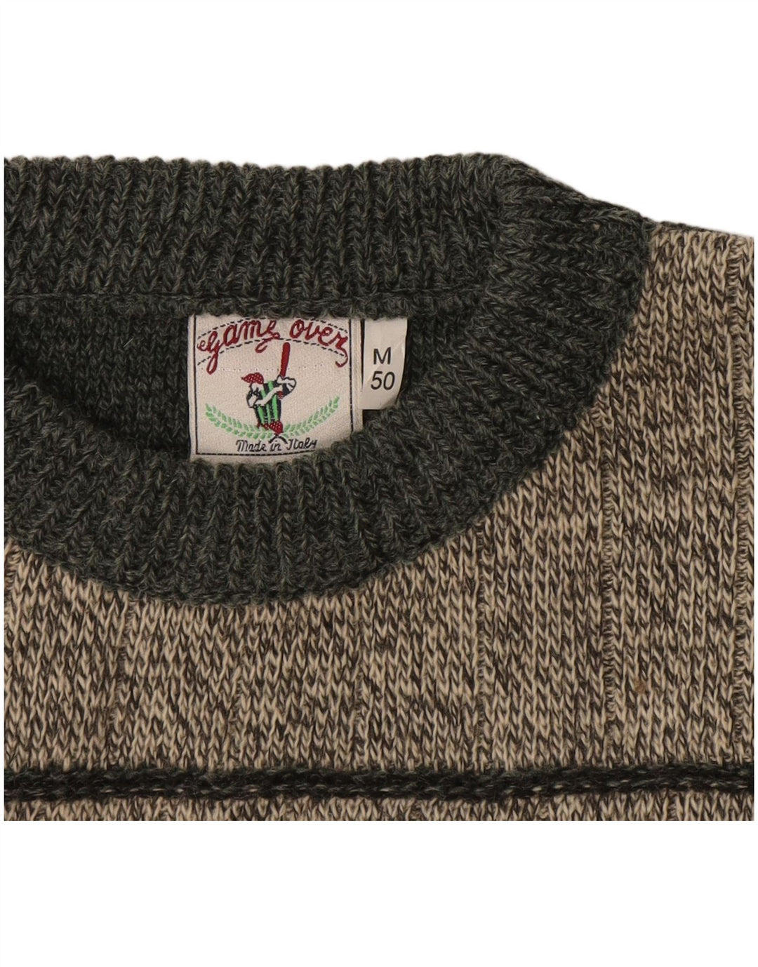 Suéter vintage masculino com gola redonda IT 50 cinza médio geométrico