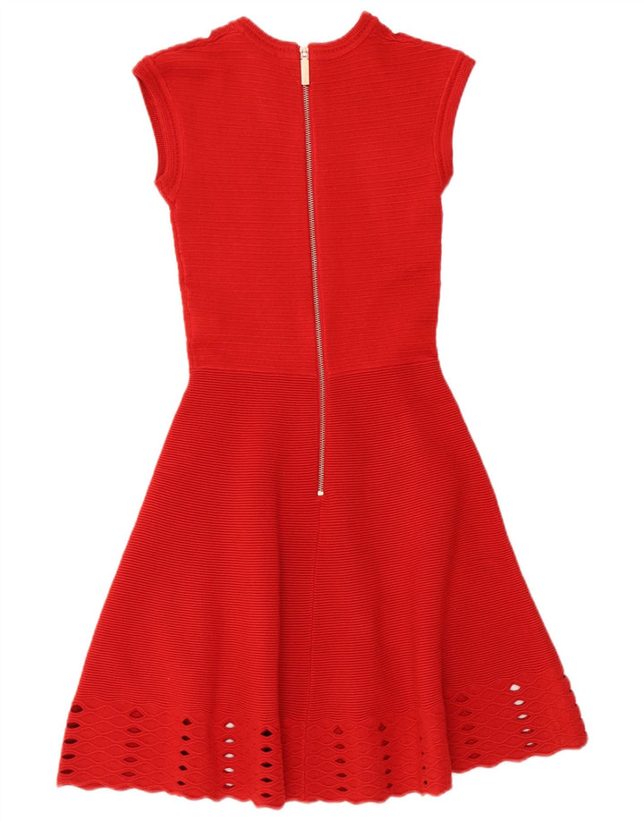 Vestido feminino TED BAKER sem mangas evasê tamanho 0 2XS acrílico vermelho