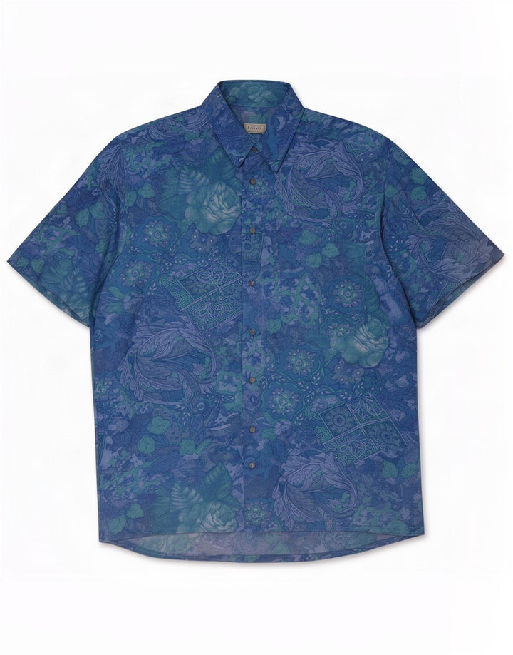 BW Camisa masculina de manga curta Moss tamanho 38/40 azul médio floral