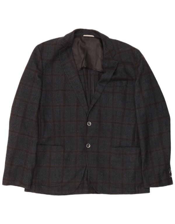 Jaqueta blazer masculina Hugo Boss com 2 botões UE 56 3XL lã xadrez azul marinho