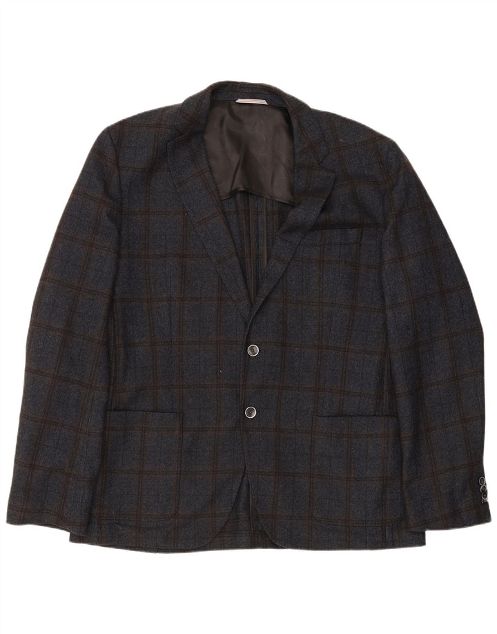 Jaqueta blazer masculina Hugo Boss com 2 botões UE 56 3XL lã xadrez azul marinho
