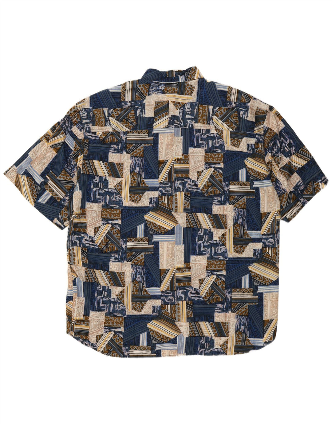 Camisa masculina vintage de manga curta XL azul patchwork