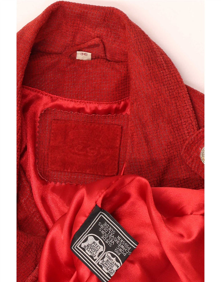 Jaqueta de camurça feminina vintage UE 36 couro vermelho pequeno