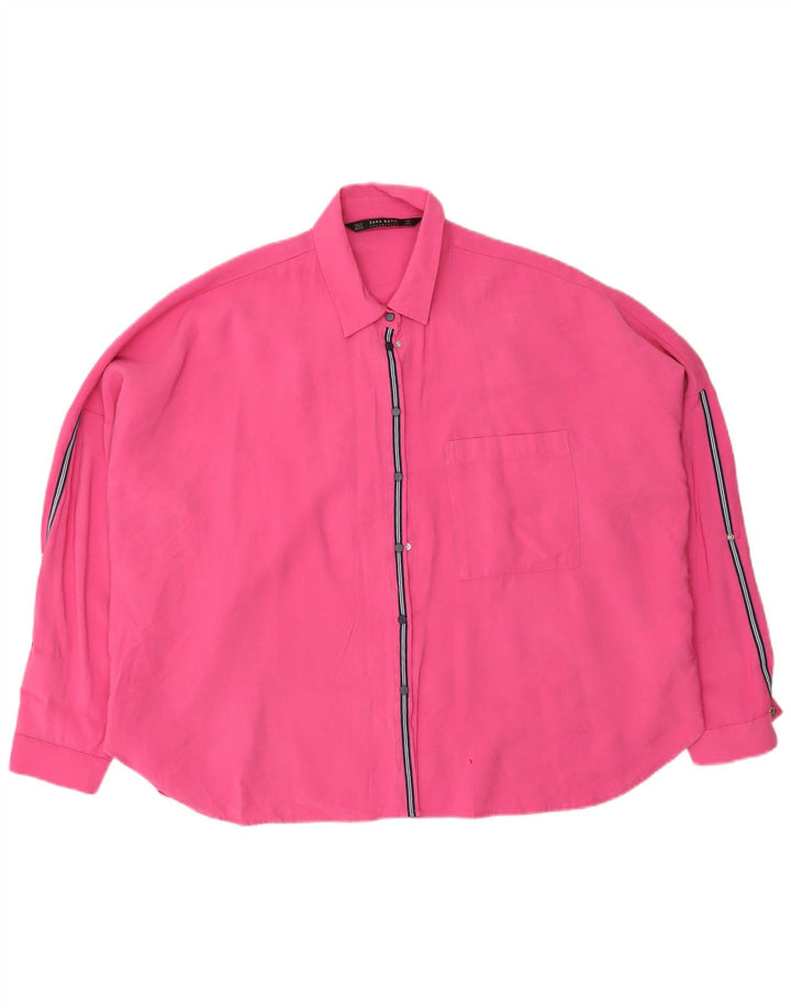 Zara Blusa feminina oversized UK 10 pequena viscose rosa
