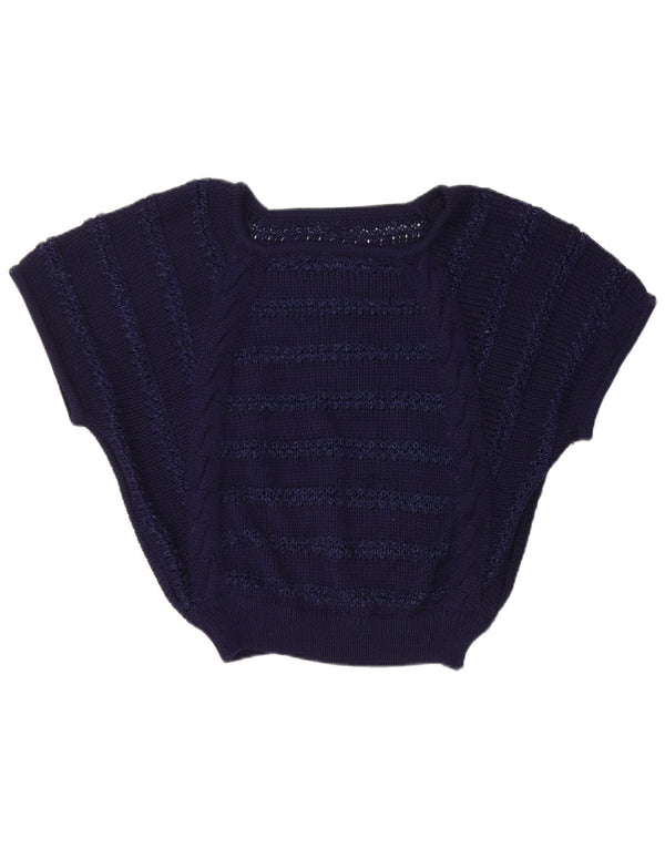 Regata feminina vintage com ajuste solto e listrado azul marinho médio UK 14