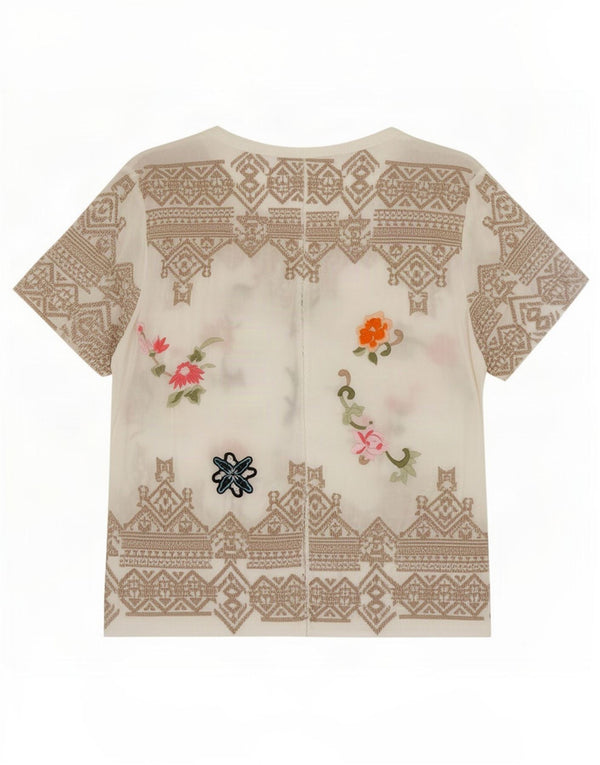 Blusa feminina de manga curta Odd Molly tamanho 3 grande floral branco modal