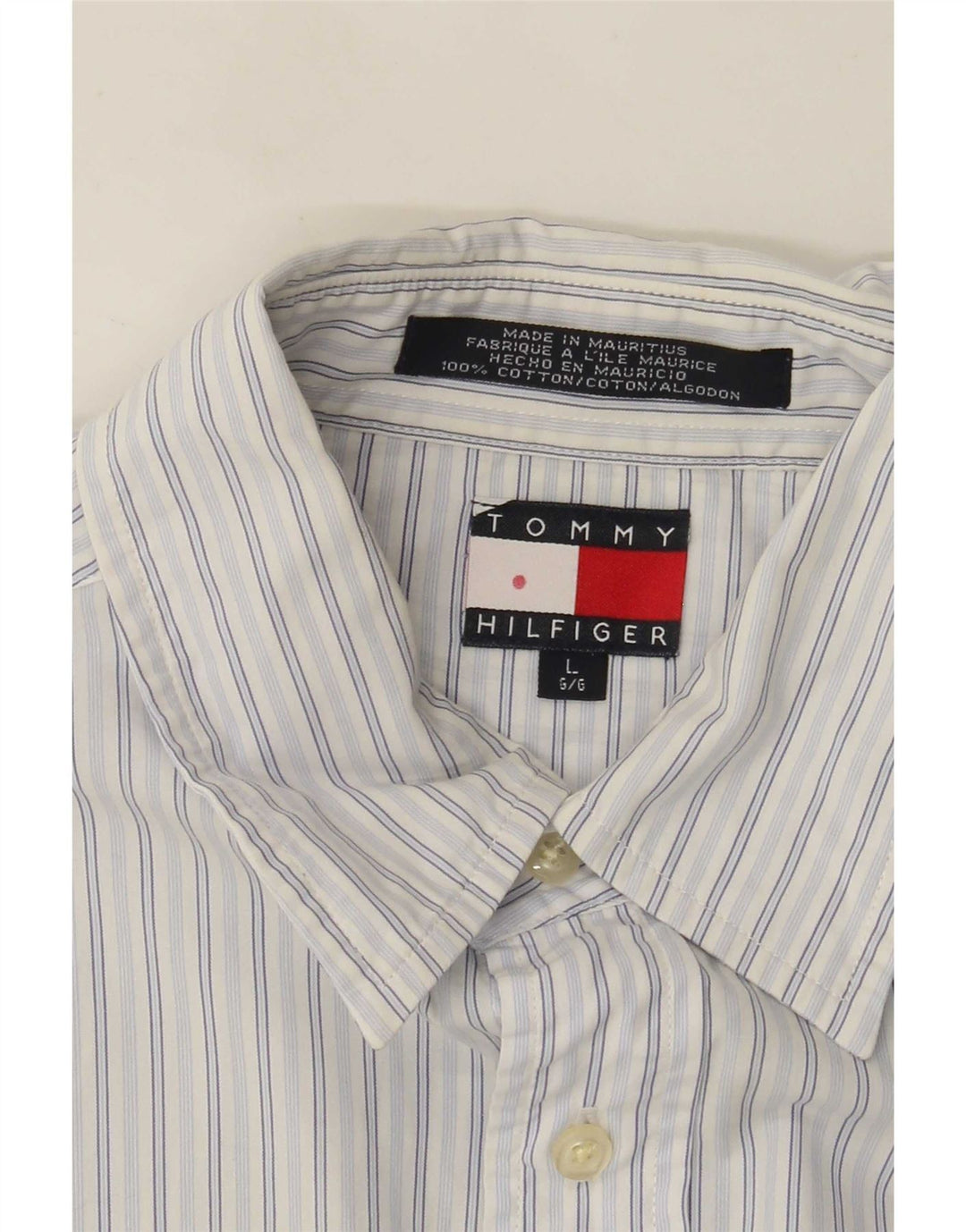 Camisa masculina Tommy Hilfiger grande algodão listrado azul