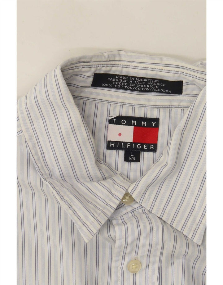 Camisa masculina Tommy Hilfiger grande algodão listrado azul