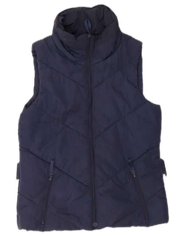 Colete acolchoado feminino Zara UK 12 poliéster azul marinho médio