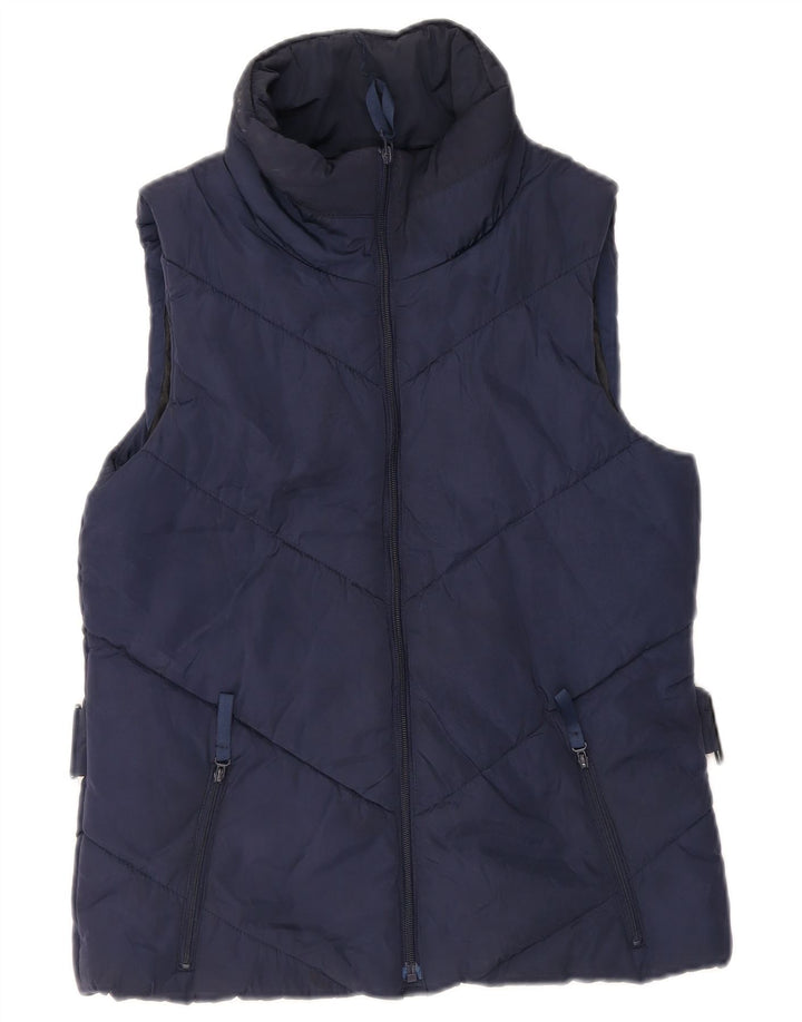 Colete acolchoado feminino Zara UK 12 poliéster azul marinho médio