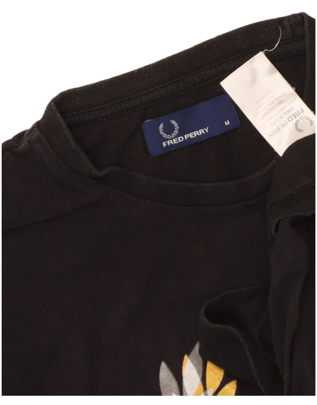 Fred Perry Camiseta masculina gráfica Top médio algodão preto