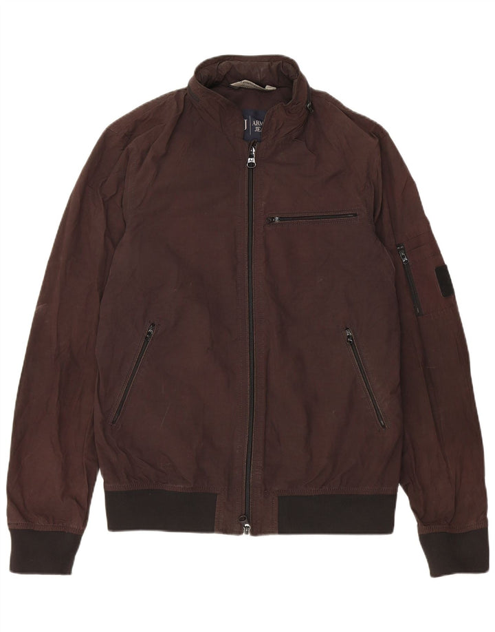 Jaqueta bomber masculina Armani Jeans com capuz EU 48 poliéster marrom pequeno