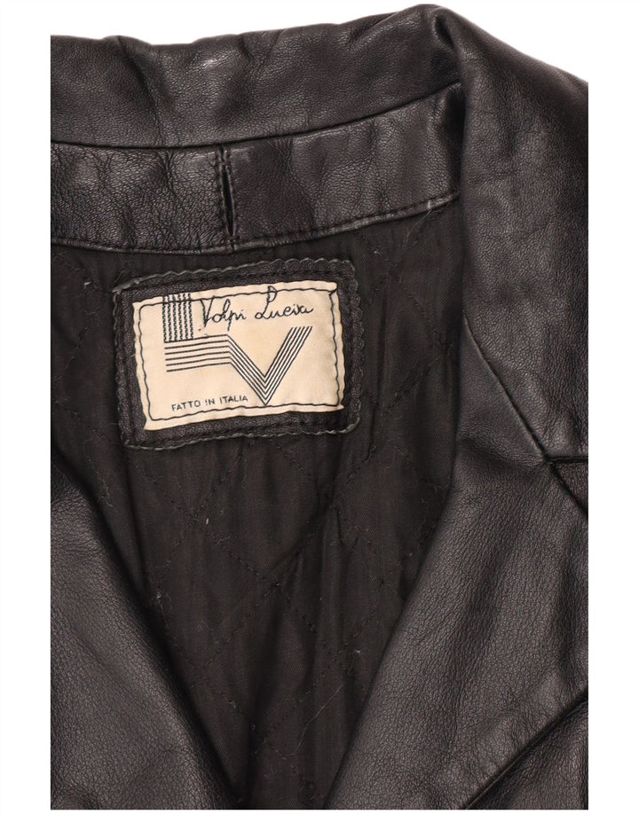 Casaco de couro feminino vintage UK 12 médio preto