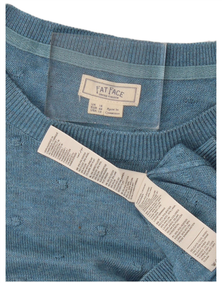 Suéter feminino Fat Face com gola redonda, poliéster azul grande Reino Unido 16