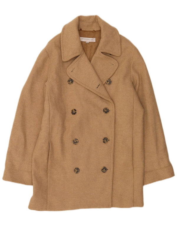 Casaco feminino com peito duplo French Connection UK 12 lã bege médio