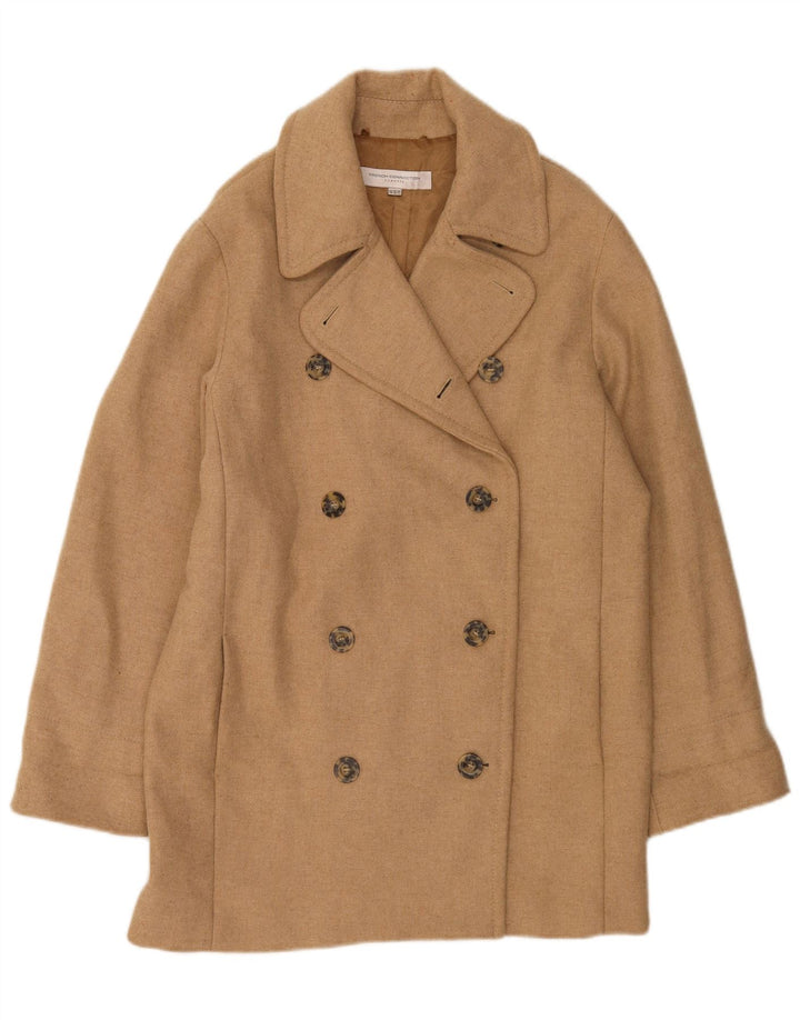 Casaco feminino com peito duplo French Connection UK 12 lã bege médio
