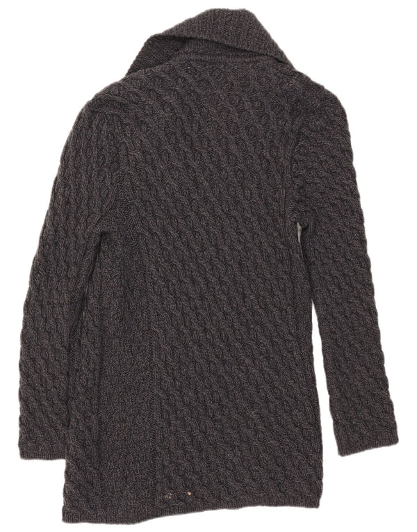 Aran Islands Knitwear Suéter Cardigan Longline Feminino Reino Unido 10 Pequeno Cinza