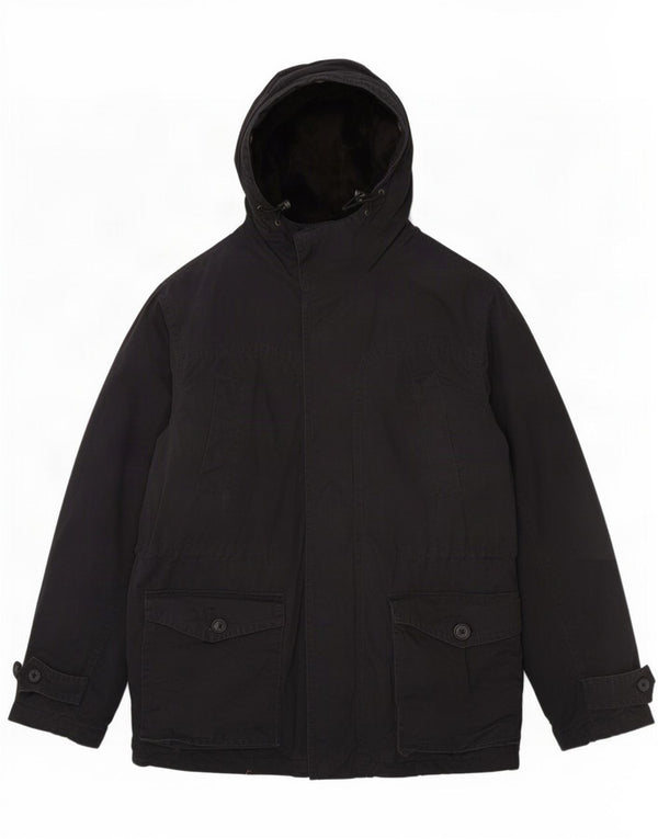 Tommy Hilfiger Casaco corta-vento masculino com capuz Sherpa Reino Unido 40 Grande Preto Moderno